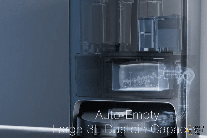 Die Funktionsweise der Absaugstation des ECOVACS DEEBOT T20 OMNI ist zu sehen.